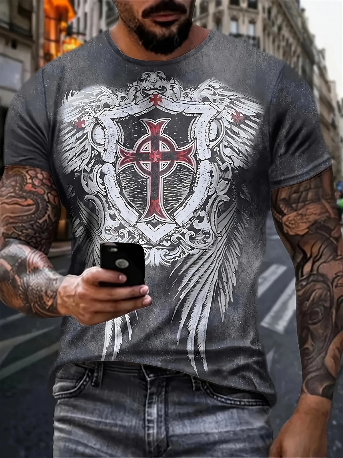 Camiseta de manga corta con estampado 3D de cabeza de calavera para hombre, camiseta de cuello redondo de estilo Punk, ropa de gran tamaño para exteriores de verano, novedad