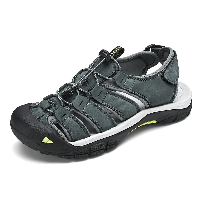 Sandalias de piel auténtica para hombre, zapatos informales transpirables de diseño a la moda, fondo suave, talla grande, para playa y exteriores, novedad de verano