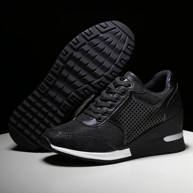 Zapatos vulcanizados para mujer con aumento de altura, zapatos ligeros y transpirables para caminar, zapatos de plataforma para mujer, zapatillas de deporte con cuña hechas a mano