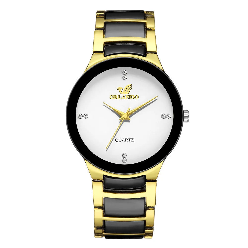 ORLANDO, relojes de lujo para hombre, recién llegado, reloj de pulsera de acero de cuarzo dorado y negro, reloj exquisito Masculino, reloj de moda