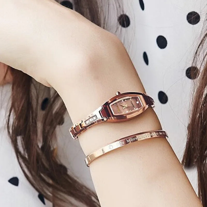 Watch for Women Small Ladies Wristwatches Golden Retro Vintage Steel Bracelet Watch Black Quartz Wristwatches Reloj Mujer