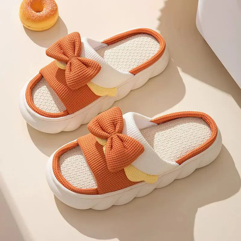 Zapatillas de lino de vaca con dibujos animados, sandalias universales de lino y algodón antideslizantes para interior del hogar, para las cuatro estaciones, 2024