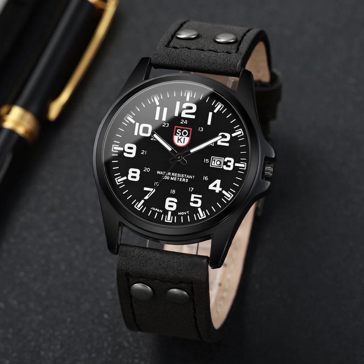 Reloj de cuarzo con esfera árabe para hombre, correa de cuero informal, calendario, relojes deportivos