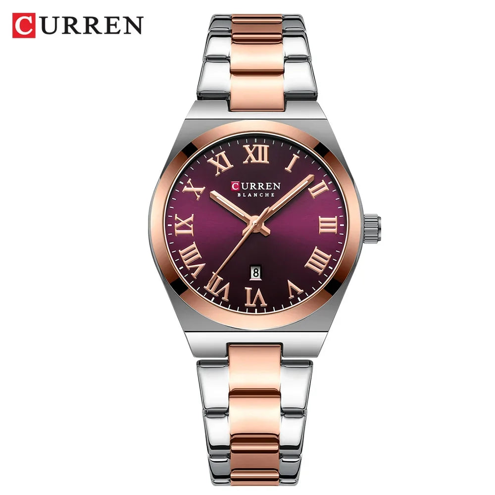 Reloj CURREN para mujer, relojes para mujer, relojes para mujer, vestido de moda resistente al agua, pulsera de acero inoxidable, relojes analógicos con fecha