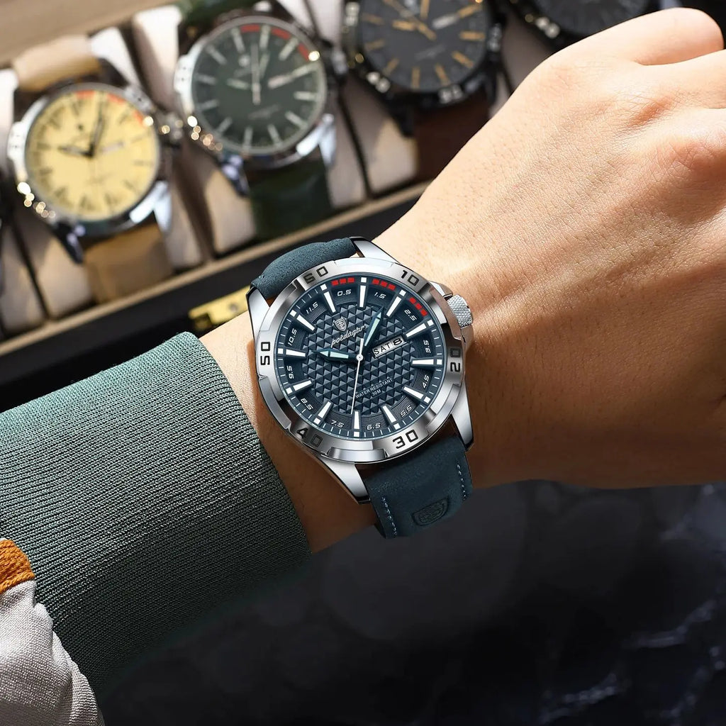 Reloj de pulsera POEDAGAR Original para hombre, Reloj de lujo resistente al agua con fecha luminosa y semana para hombre, relojes deportivos de cuero de cuarzo para hombre