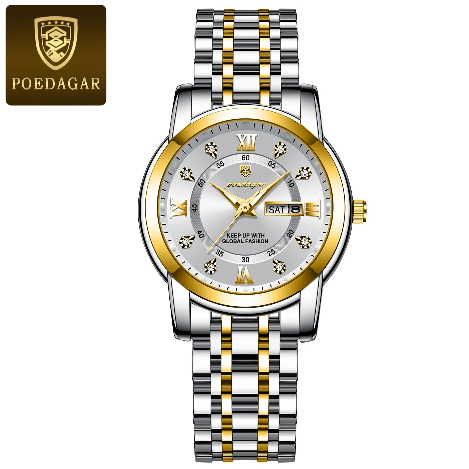 POEDAGAR, reloj de pulsera de lujo para mujer, resistente al agua, luminoso, fecha, semana, relojes para mujer, vestido elegante de acero inoxidable, reloj de cuarzo para mujer
