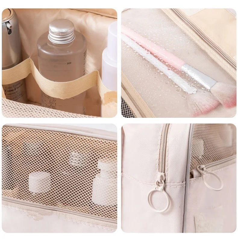 Bolsa de maquillaje de viaje, organizador de artículos de tocador impermeable, Neceser de alta calidad para mujer, bolsa de lavado con gancho para baño, bolsa de almacenamiento con gancho