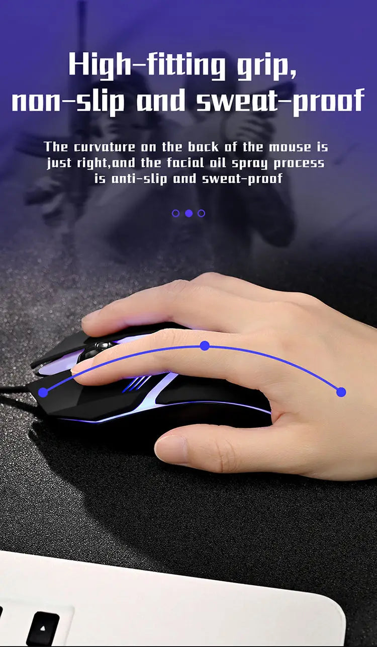 Mouse Gamer USB con Luz RGB – 1600 DPI, 4 Botones Programables, Cable 1.2m