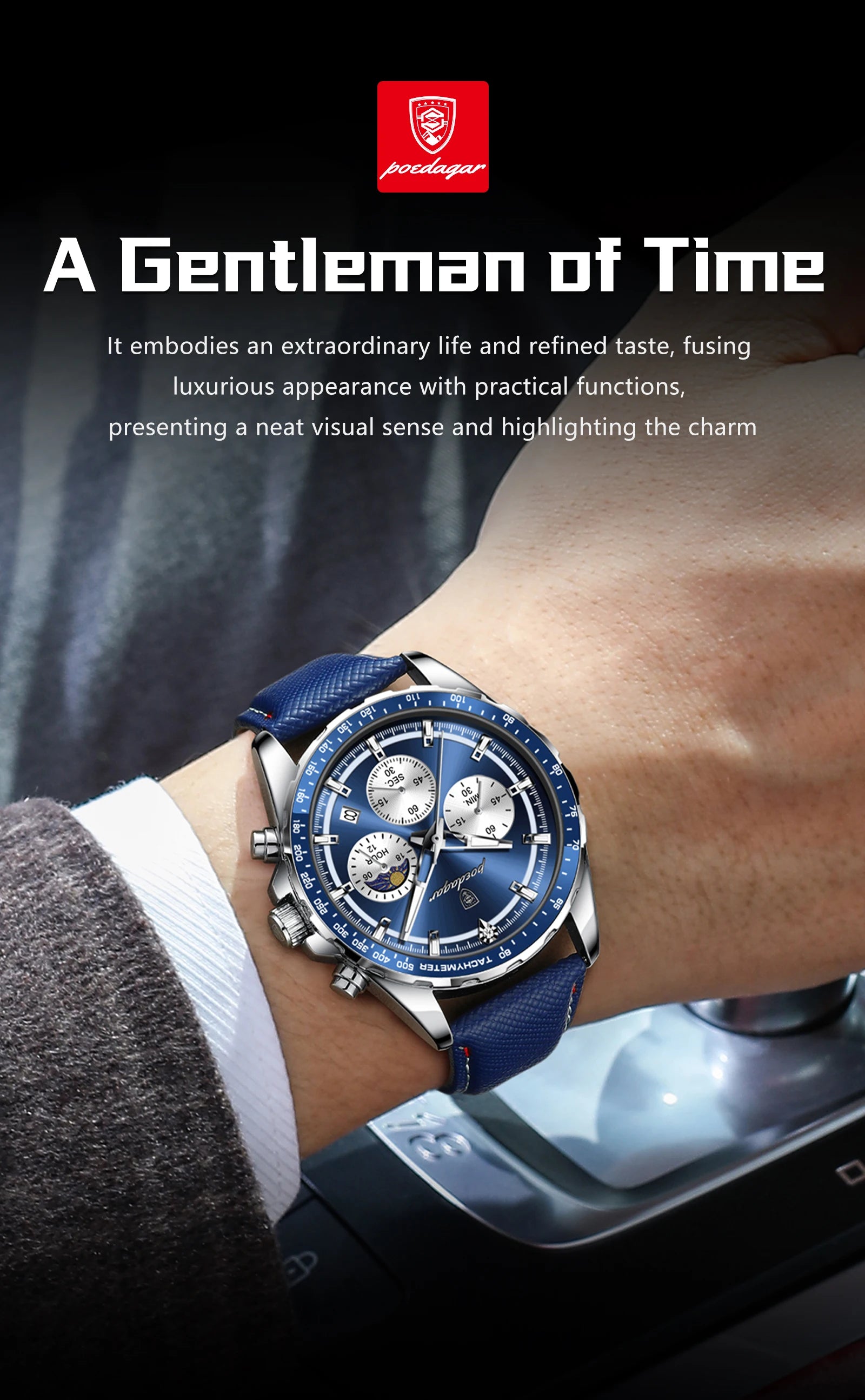 POEDAGAR Original Fashion Men Clock Luminous Waterproof Chronograph Date Man Wristwatch Leather Quartz Sport Men's Watches Reloj