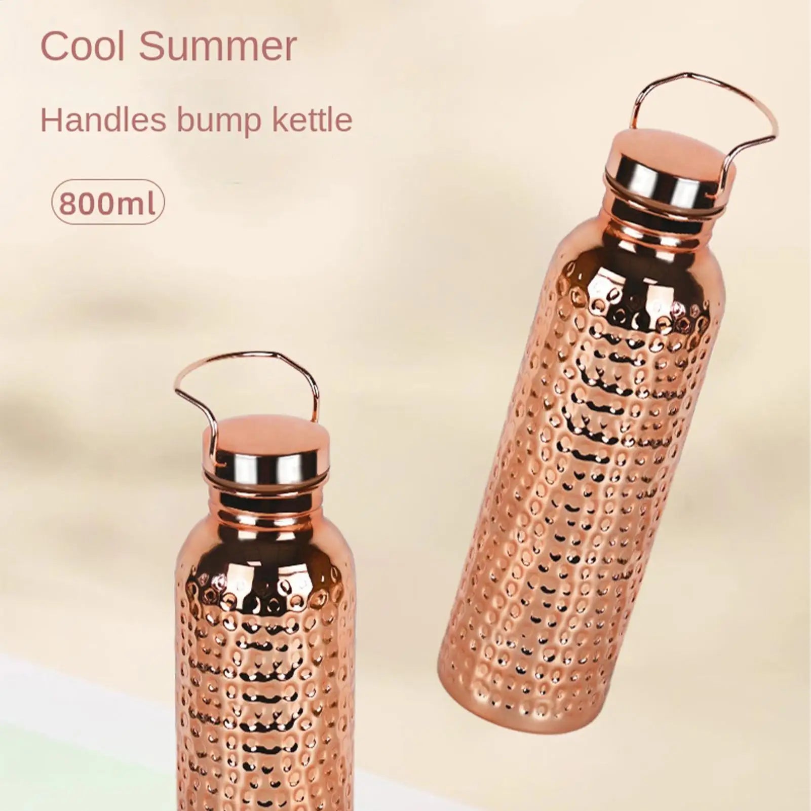 Botella de Agua de Cobre Puro de 800 ml, Botella de Cobre Aislada de Acero Inoxidable Portátil para Beber Agua, para Acampar y Hacer Senderismo