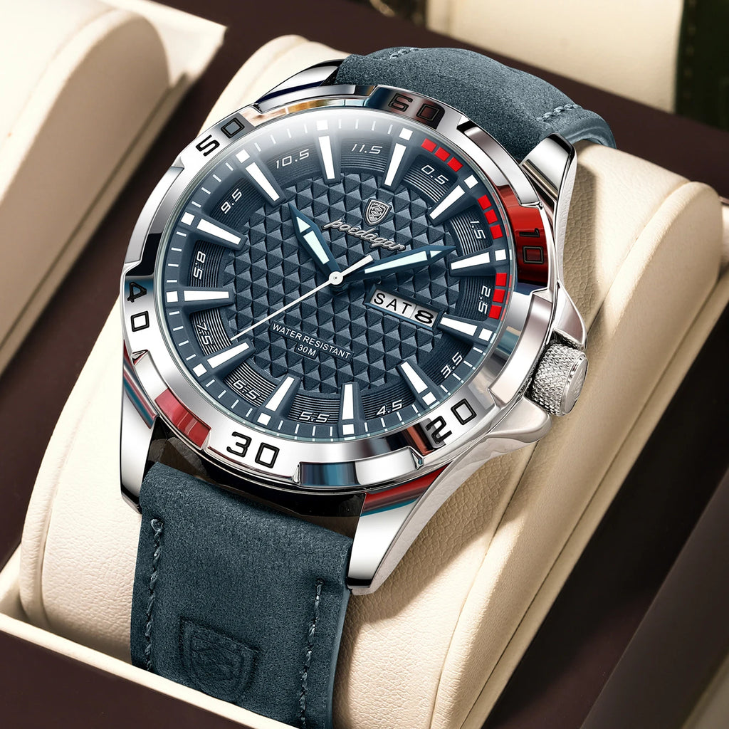 Reloj de pulsera POEDAGAR Original para hombre, Reloj de lujo resistente al agua con fecha luminosa y semana para hombre, relojes deportivos de cuero de cuarzo para hombre