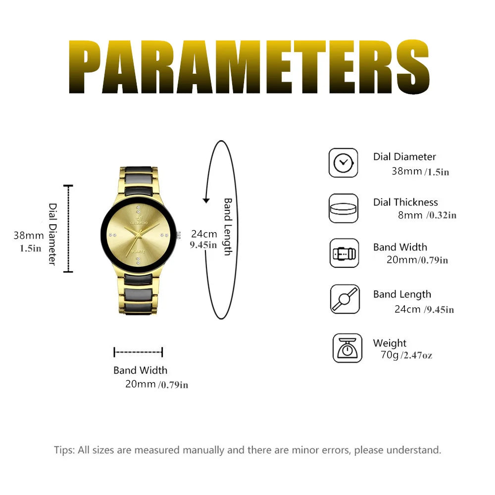 ORLANDO, relojes de lujo para hombre, recién llegado, reloj de pulsera de acero de cuarzo dorado y negro, reloj exquisito Masculino, reloj de moda