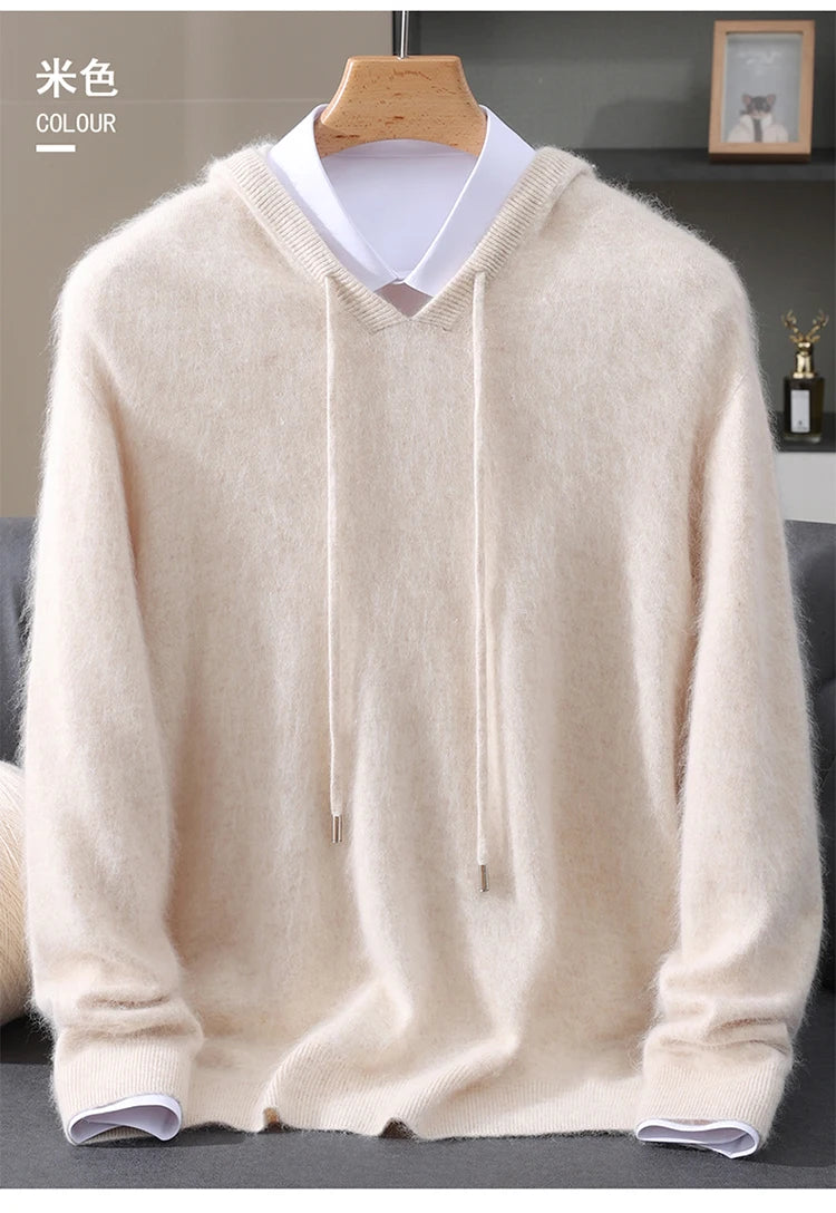 Jersey nuevo para hombre, suéter de cachemira de visón 100%, suéter informal de punto de negocios para otoño e invierno, suéter con capucha y cuello redondo para hombre, mangas completas