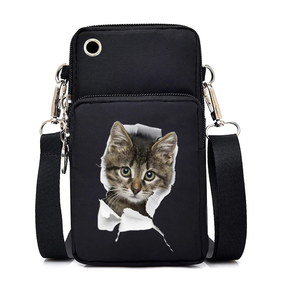 Bolsos cruzados pequeños con gráficos de gato para mujer, Mini bolso para teléfono móvil con animales Harajuku, bandolera para adolescentes, bolsos y bolsos para mujer
