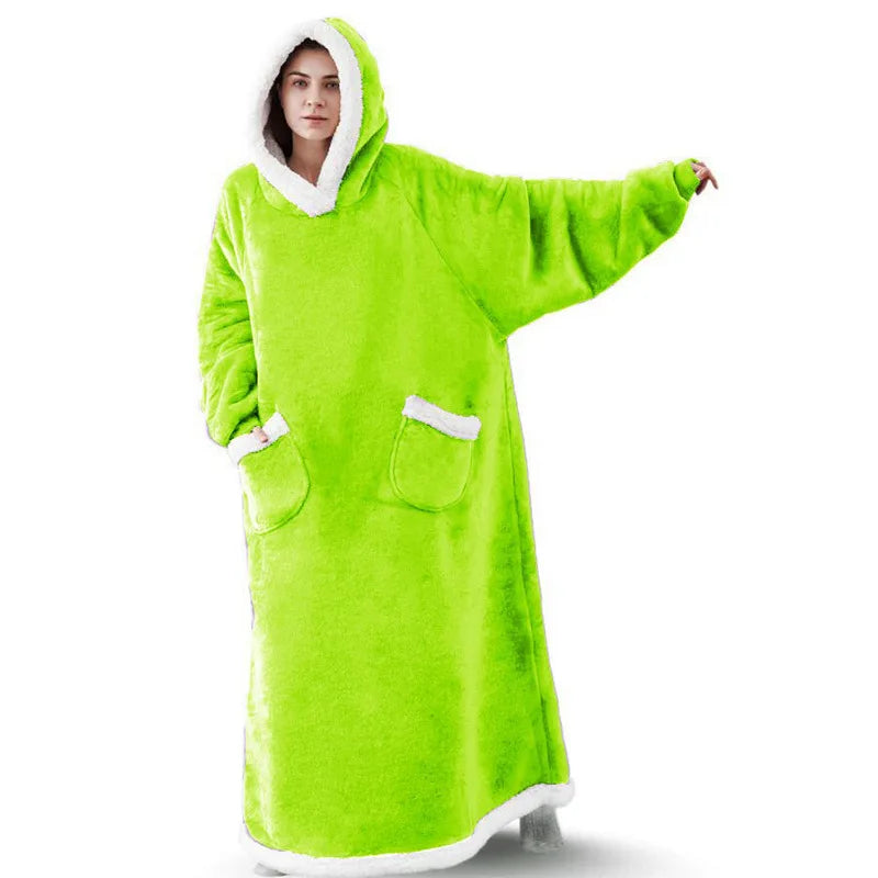 Sherpa Flannel Oversized Hoodie Blanket, Warm Winter Blanket with Sleeves, Hooded Sweatshirt, Oversized TV Blanket, Pullover