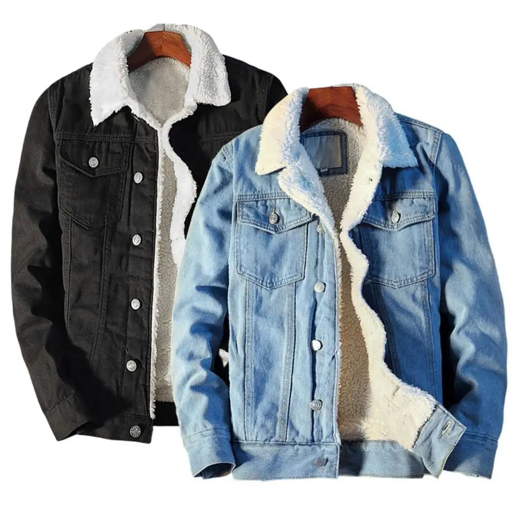 Chaqueta de mezclilla gruesa para hombre, abrigo de terciopelo, Parkas de piel, forro polar interior, invierno y otoño