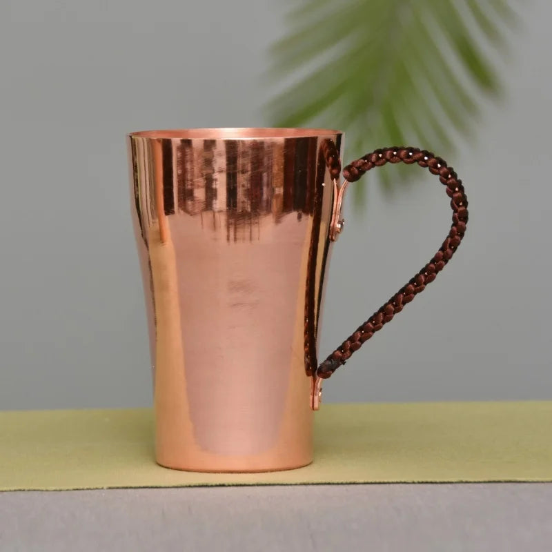 Taza de leche y cerveza de cobre puro hecha a mano, mango tejido, agua gruesa, mula de Moscú, taza de 400 ml, postre, café, vasos, regalos para parejas
