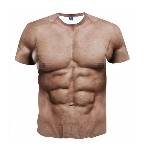 3D Muscle Tattoo Print T-Shirt, Summer Beach Vacation T-Shirt, Digital 3D Print Short Sleeve T-Shirt, Casual T-Shirts