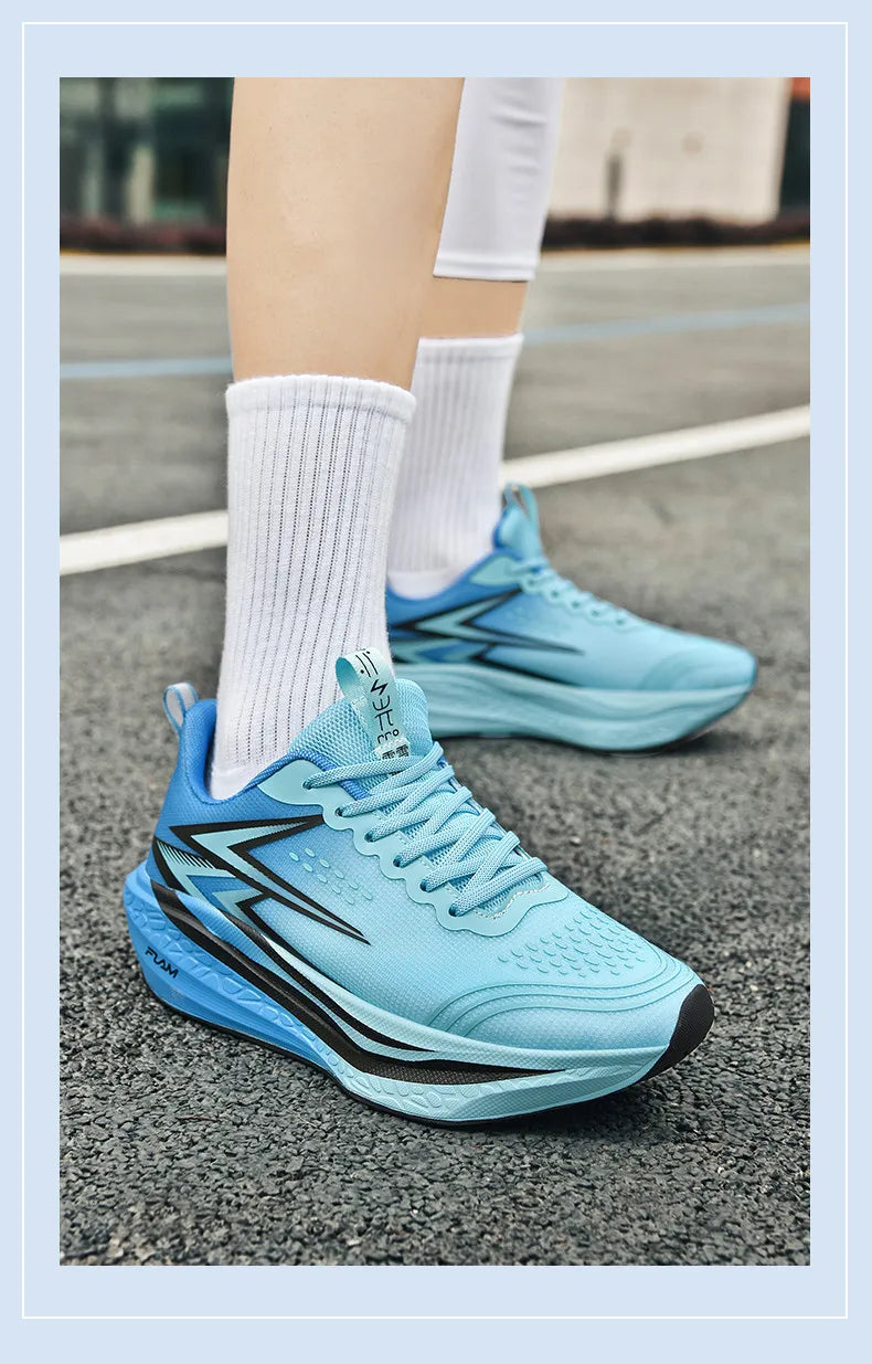 Zapatillas para correr especialidad maratón hombres deportes transpirables ligeros tablero de carbono mujeres cómodas zapatillas deportivas antideslizantes