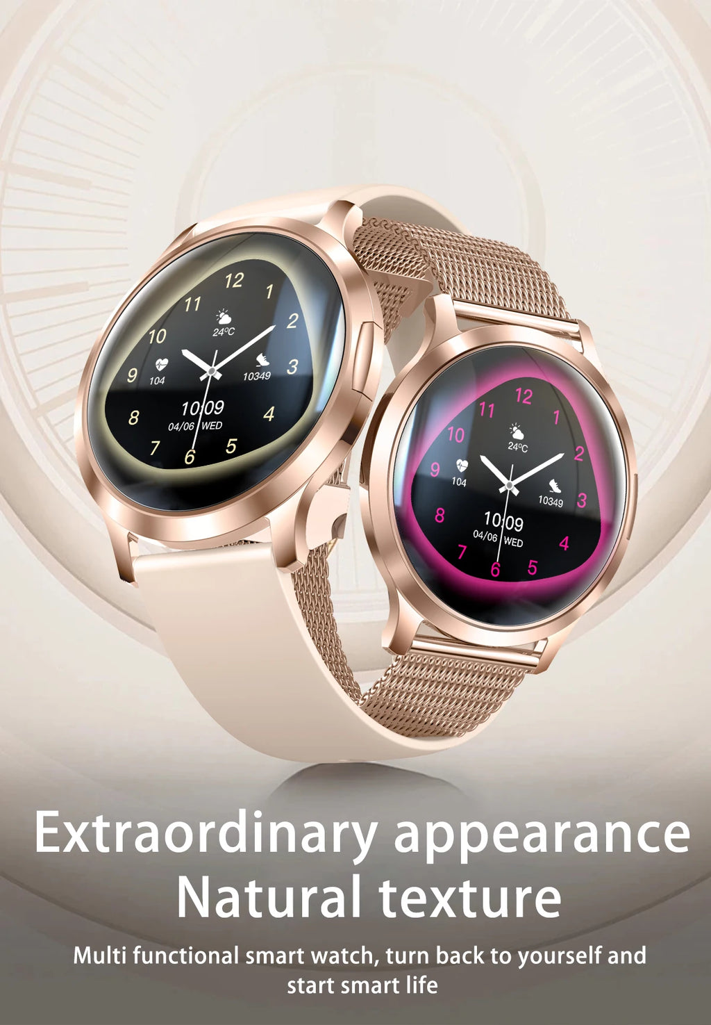 Nuevo reloj inteligente para mujer 1,32 "AMOLED pantalla completamente táctil Bluetooth llamada presión arterial IP68 impermeable NFC 7,3mm pulsera ultrafina