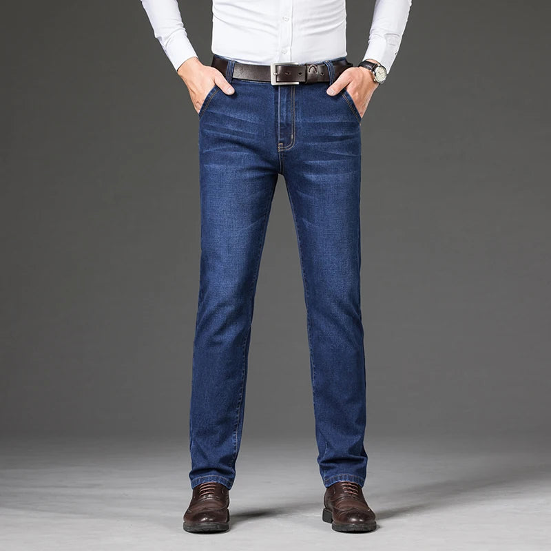 Pantalones vaqueros cálidos para hombre, pantalones de lana gruesos y cálidos para invierno, pantalones vaqueros informales holgados y rectos de talla grande 44 46 48, pantalones clásicos