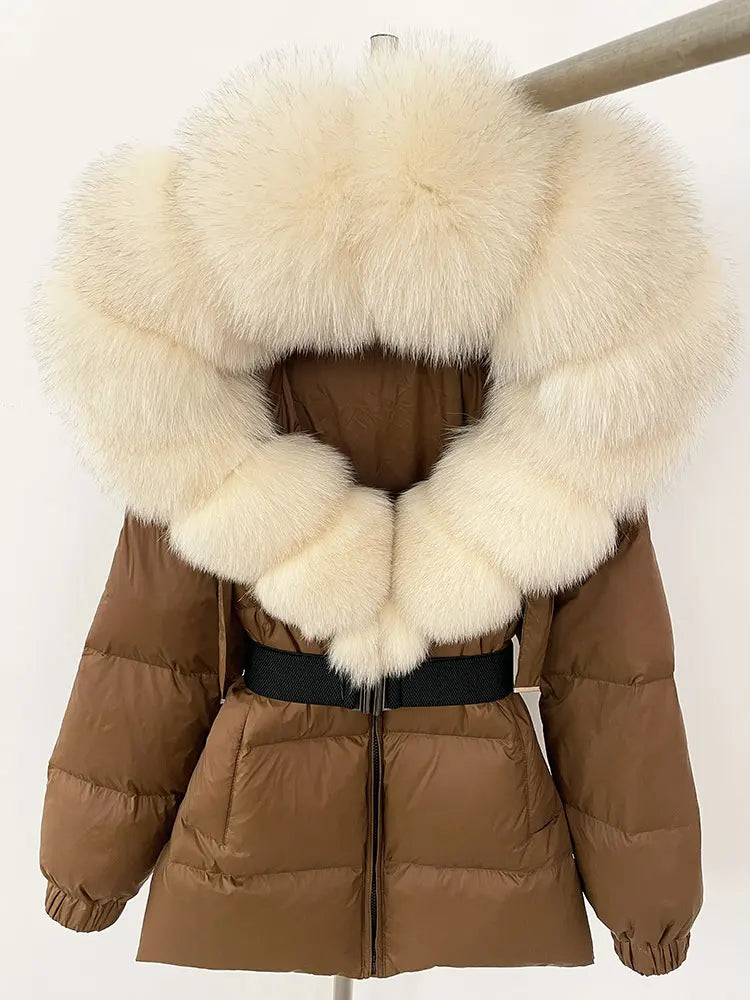 OFTBUY 2025 new women's winter clothing, white duck down coat, natural fox fur hooded jacket, fashionable warm padded jacket for women
