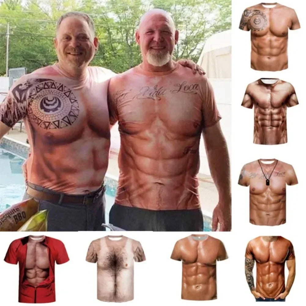 Camiseta con estampado de tatuaje muscular en 3D, camiseta para vacaciones en la playa de verano, camiseta de manga corta con estampado Digital 3d, camisetas informales