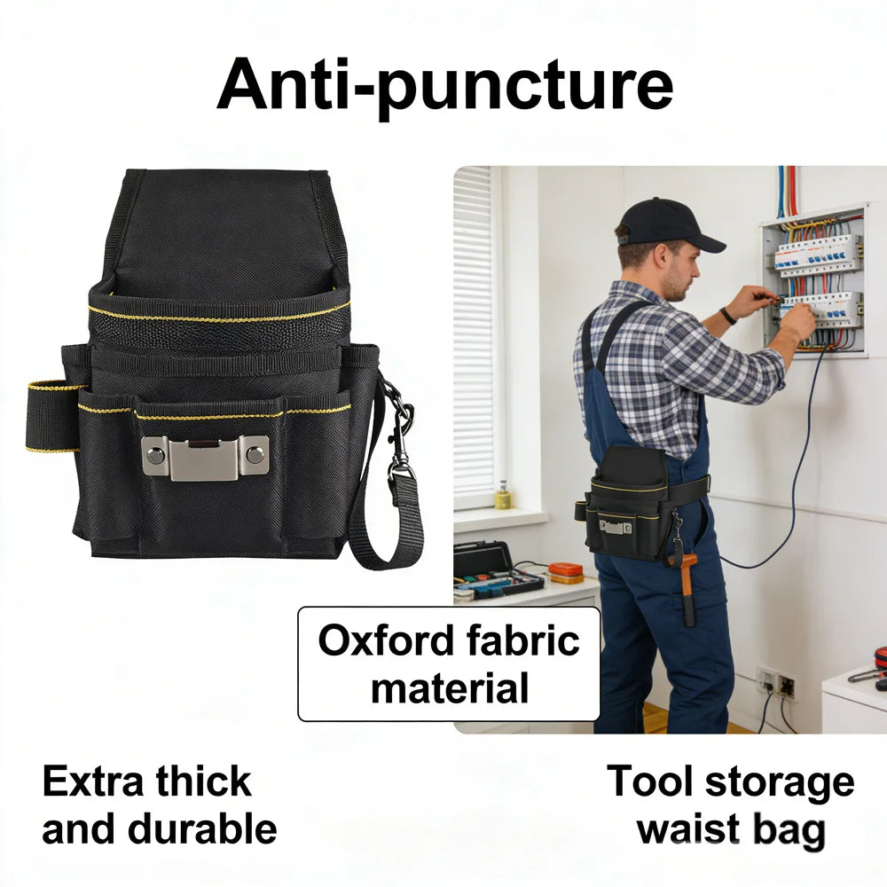 Cinturón Portaherramientas Profesional para Electricista, de Tela Oxford Impermeable, con Bolsillos, Práctico y con Cinturón para la Cintura