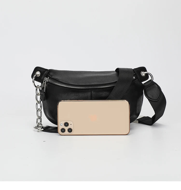 Bolso de pecho femenino, bolsos cruzados con cadena para mujer, nuevos bolsos de hombro, riñonera pequeña de cuero PU para mujer, cartera para teléfono
