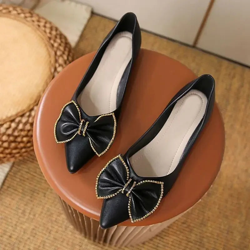 Zapatos planos con punta puntiaguda y lazo para mujer, calzado de oficina con tacón en promoción, estilo coreano, Popular, para vacaciones, Social, calzado para mujer joven