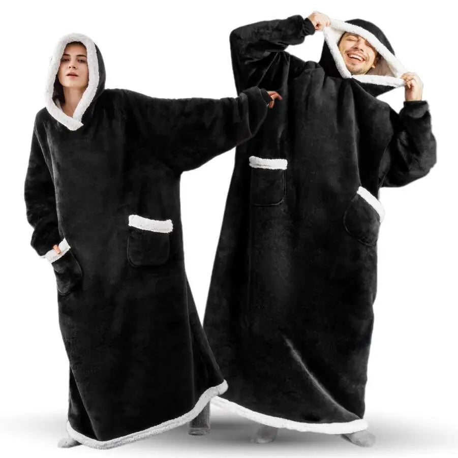 Suer-Manta larga de franela Sherpa, manta cálida de invierno con mangas, sudaderas con capucha, manta de TV de gran tamaño, jersey