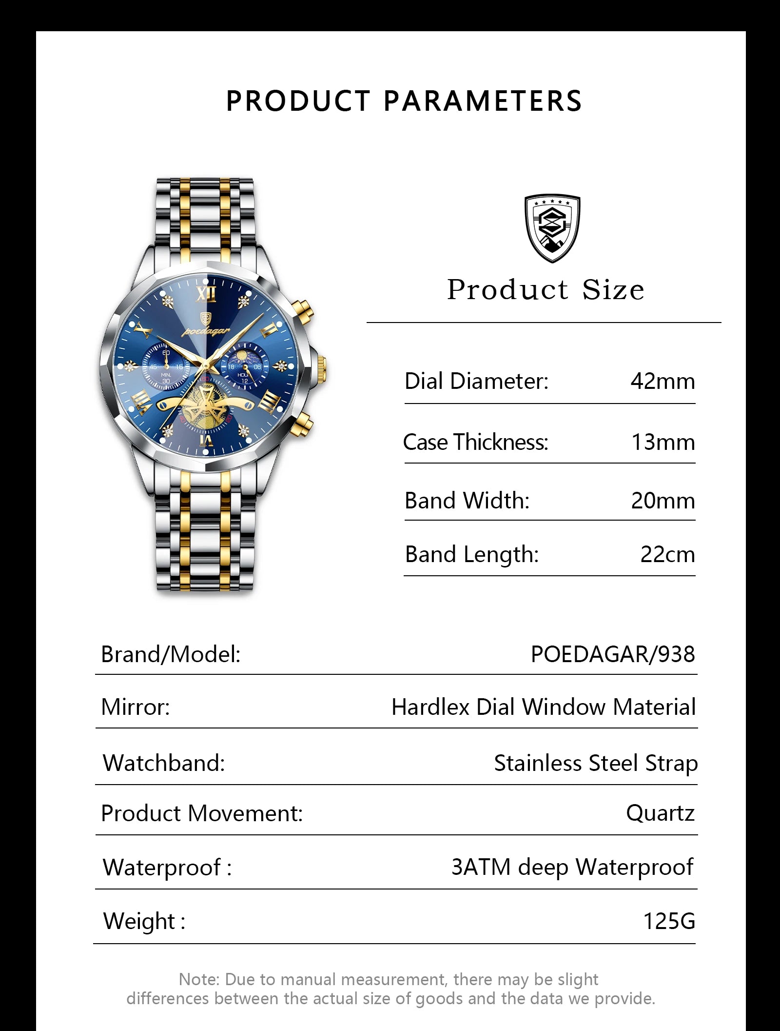 Reloj POEDAGAR de lujo para hombre, Reloj de pulsera Original resistente al agua con cronógrafo luminoso para hombre, relojes de cuarzo de acero inoxidable para hombre