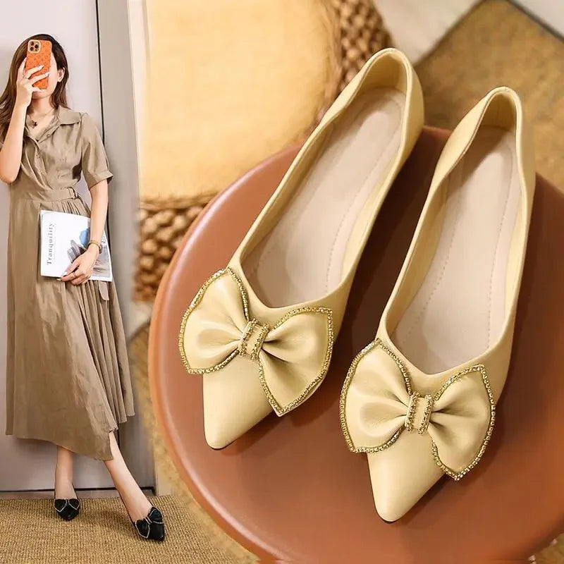 Zapatos planos con punta puntiaguda y lazo para mujer, calzado de oficina con tacón en promoción, estilo coreano, Popular, para vacaciones, Social, calzado para mujer joven