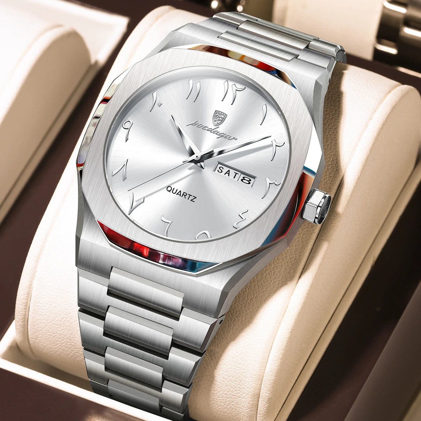 Reloj militar POEDAGAR para hombre, resistente al agua, calendario semanal de lujo, reloj de pulsera para hombre, relojes de cuarzo de acero inoxidable a la moda para hombre
