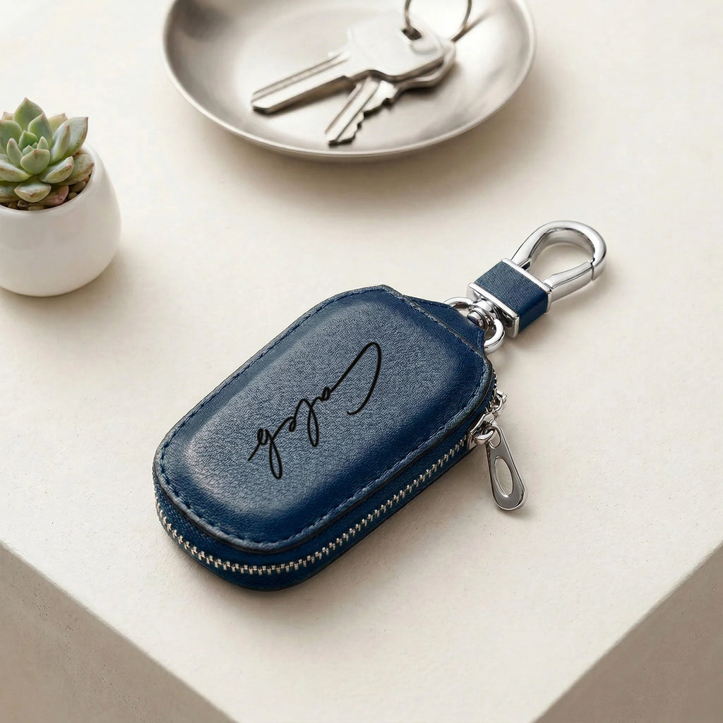 Estuche para Llaves Personalizado con Cremallera, Grabado Láser, Nombre Personalizado, Funda Creativa para Llavero con Cremallera, Cuero Sintético PU Resistente, Regalos