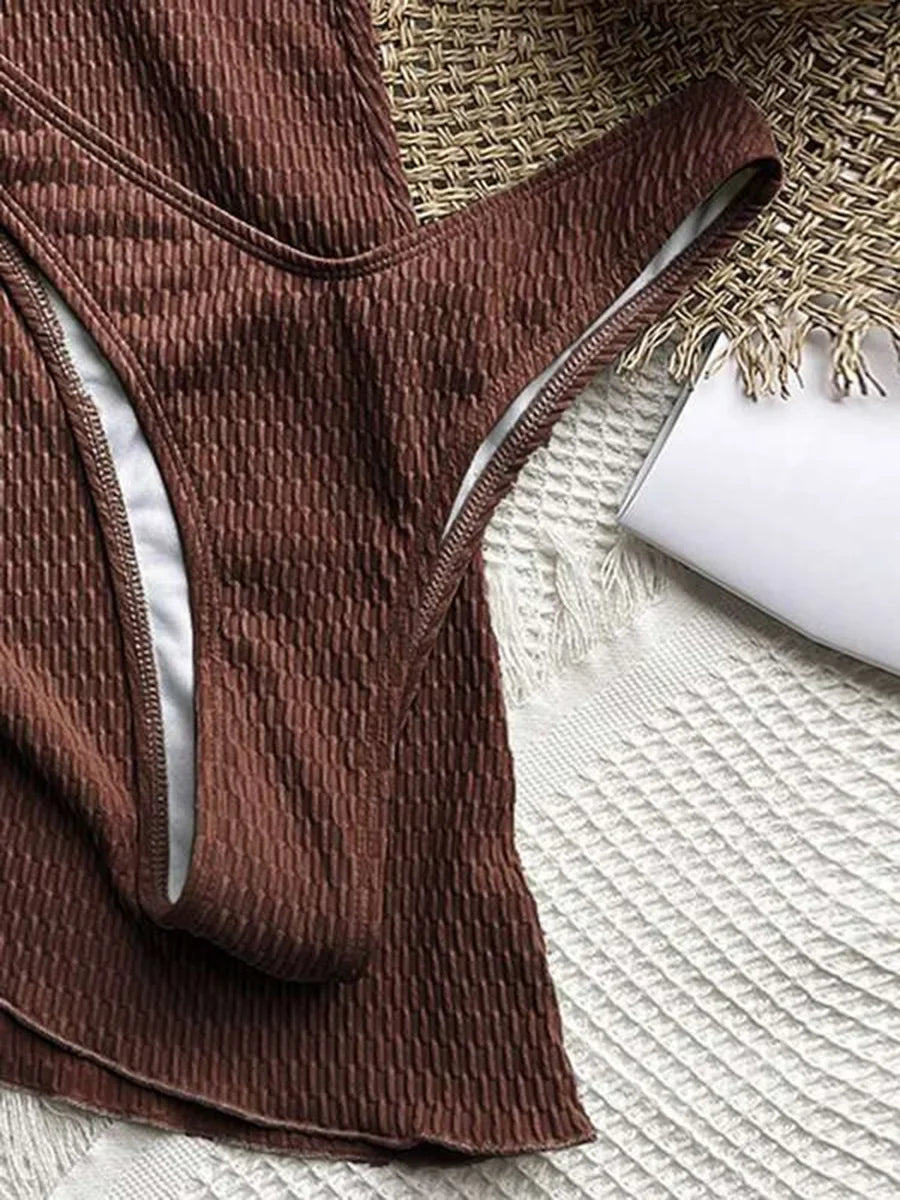 Con falda, Bikini arrugado con copa de sujetador, traje de baño femenino, traje de baño para mujer, conjunto de Bikini de tres piezas, traje de baño Push Up, ropa de playa para nadar