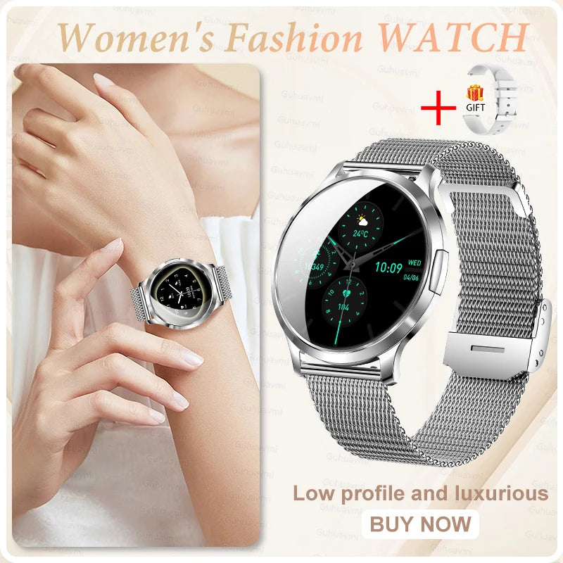 Nuevo reloj inteligente para mujer 1,32 "AMOLED pantalla completamente táctil Bluetooth llamada presión arterial IP68 impermeable NFC 7,3mm pulsera ultrafina