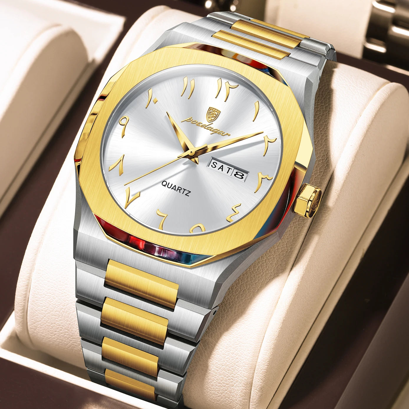 Reloj militar POEDAGAR para hombre, resistente al agua, calendario semanal de lujo, reloj de pulsera para hombre, relojes de cuarzo de acero inoxidable a la moda para hombre