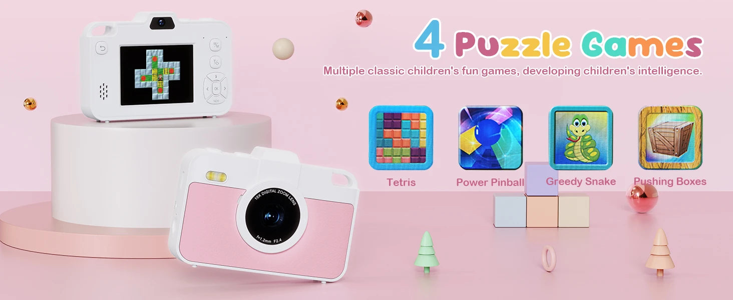 Cámara Digital para Niños 48MP – Doble Lente, Video 1080P, Zoom 16x, Juegos, Batería 600mAh