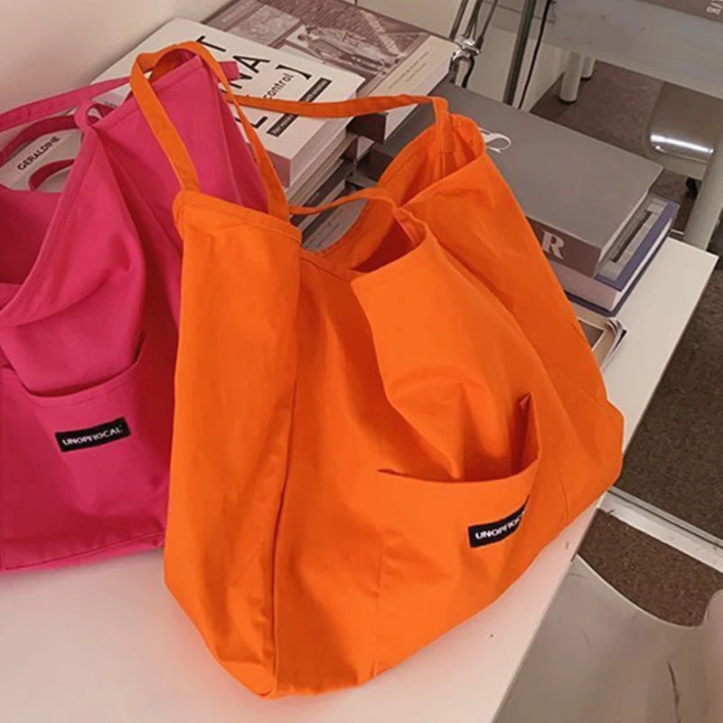 Bolsos de mano de lona de estilo coreano para mujer, bolso de gran capacidad, bolso de hombro informal, bolso de compras, bolso para niña