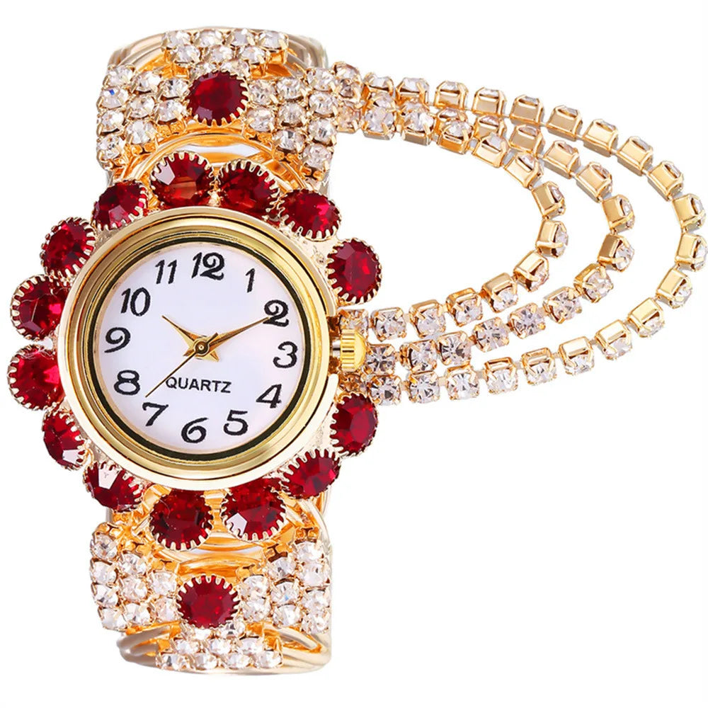 Reloj de pulsera brillante para mujer, elegante Reloj de pulsera de acero inoxidable de oro rosa de lujo, Reloj de pulsera con diamantes de imitación para mujer, Reloj saati