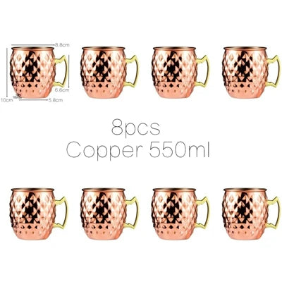Juego de 8 Tazas de Cobre Martillado para Moscow Mule - Tazas de Acero Inoxidable para Servir Cerveza, Vino, Café y Cócteles