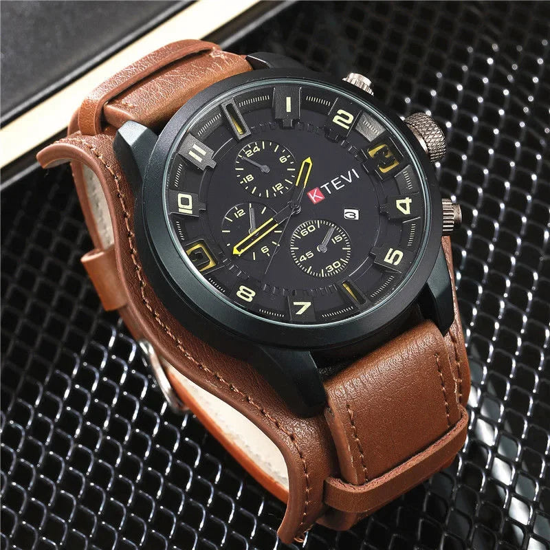Reloj de Cuarzo para Hombre con Esfera Árabe, Correa de Cuero Informal, Relojes Deportivos con Calendario para Hombre