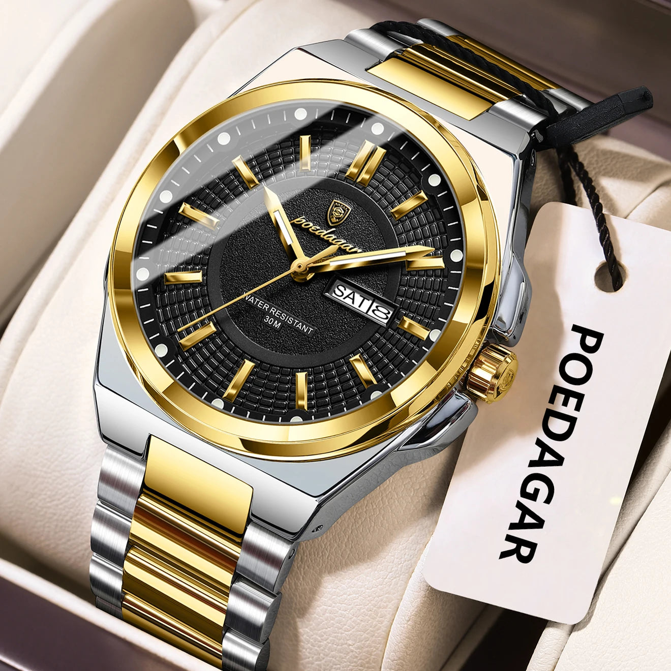 Reloj deportivo POEDAGAR Original para hombre, Reloj de pulsera de cuarzo con fecha y semana de lujo para hombre, relojes luminosos resistentes al agua de acero inoxidable para hombre