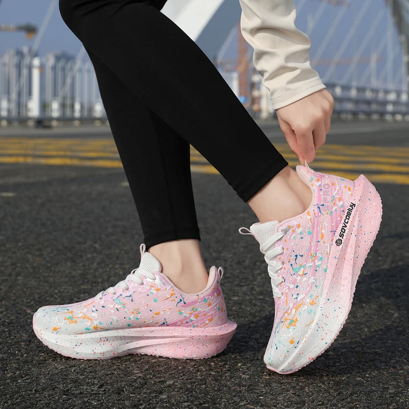 Zapatillas Deportivas para Mujer con Placa de Carbono Degradada, Amortiguadoras, Transpirables, Ligeras y Antideslizantes