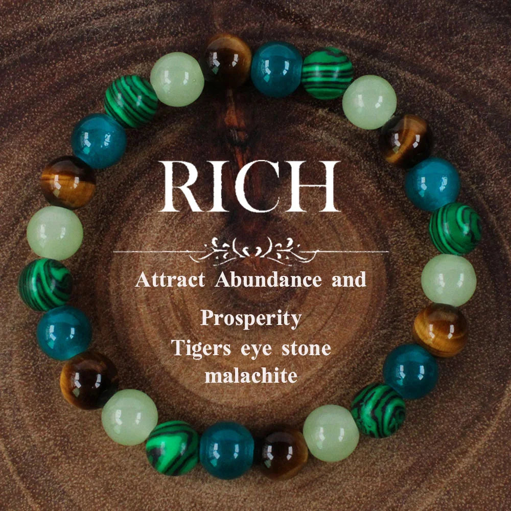 Nueva pulsera para atraer riqueza y prosperidad con piedra de ojo de tigre y lapislázuli, cuentas de madera Natural, pulsera hecha a mano para hombres y mujeres