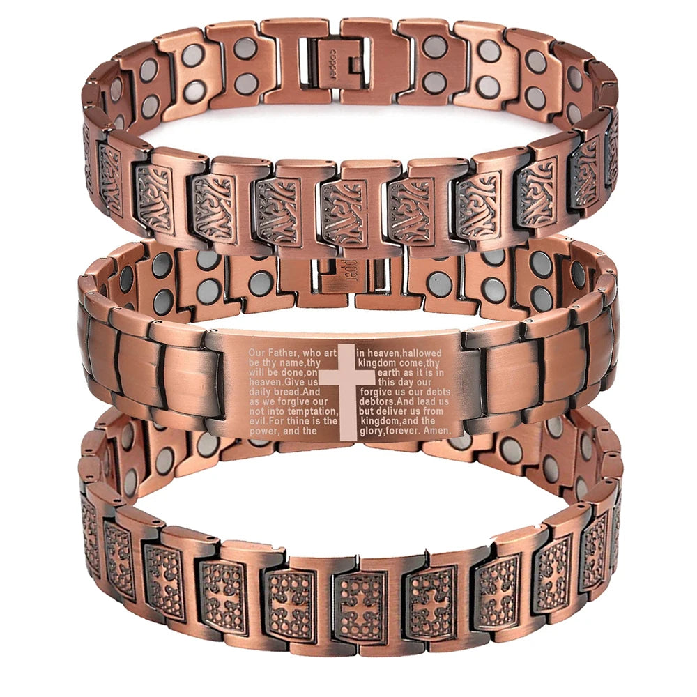 Pulsera de cobre magnética completa en forma de cruz de estilo Retro de moda, pulsera de piedra magnética de fantasma oscuro, joyería de Halloween/Navidad