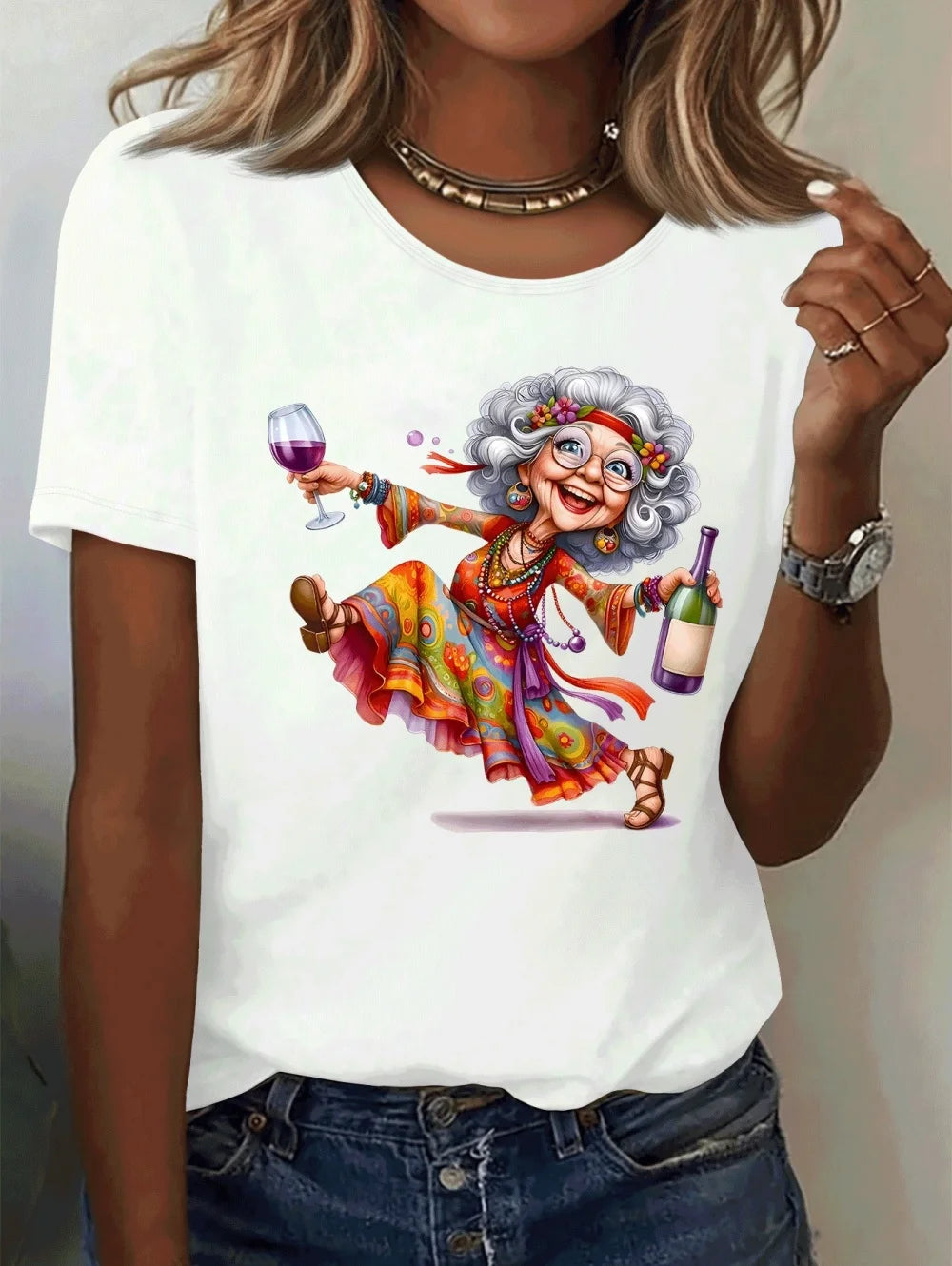 Women's Granny Graphic Print Elegant T-Shirt, Casual Summer Short Sleeve Tee, Funny Cute Crewneck T Shirts, Casual Clothes for Women