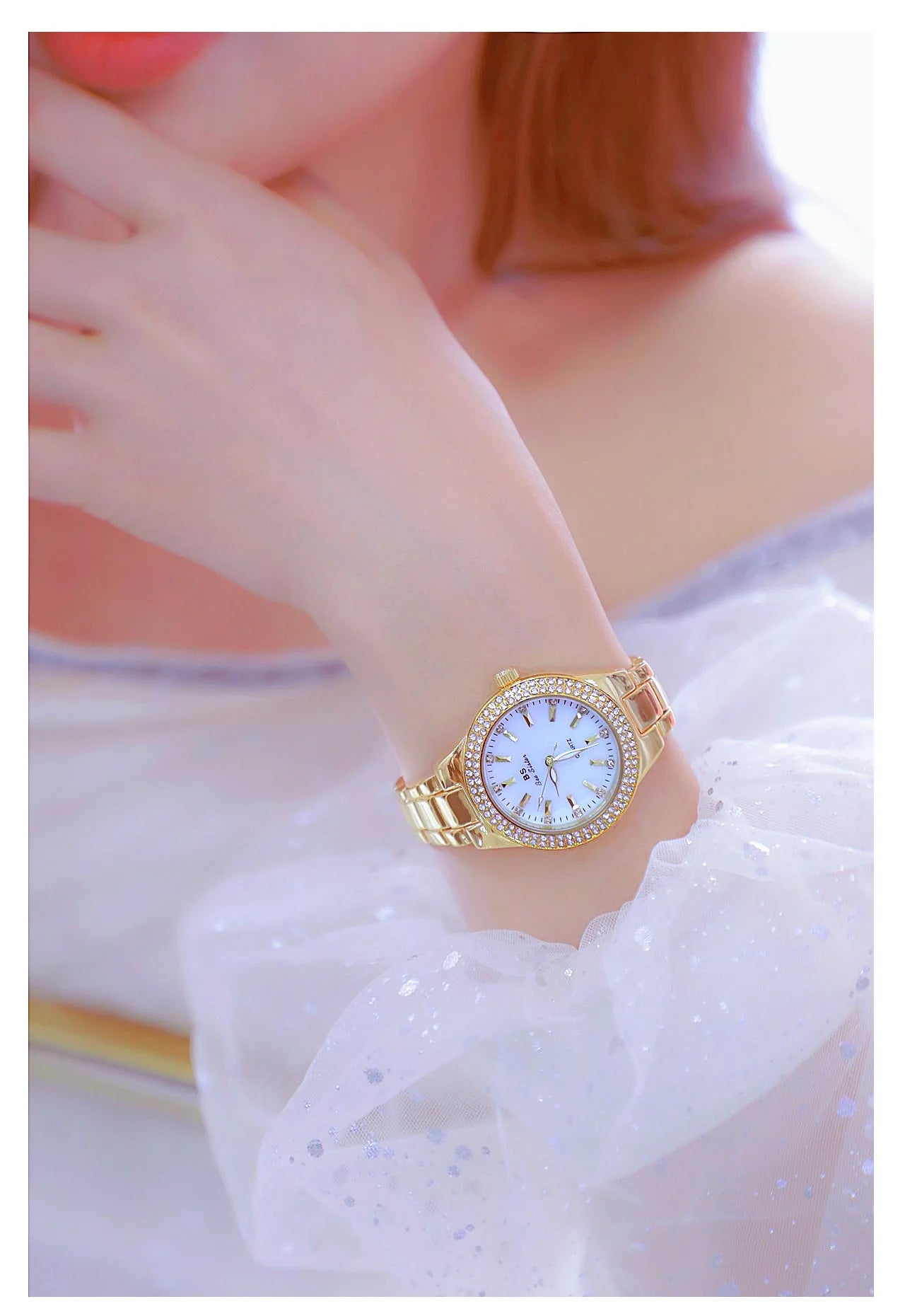 Relojes de pulsera de acero inoxidable para mujer, reloj dorado con diamantes de cristal, plateado