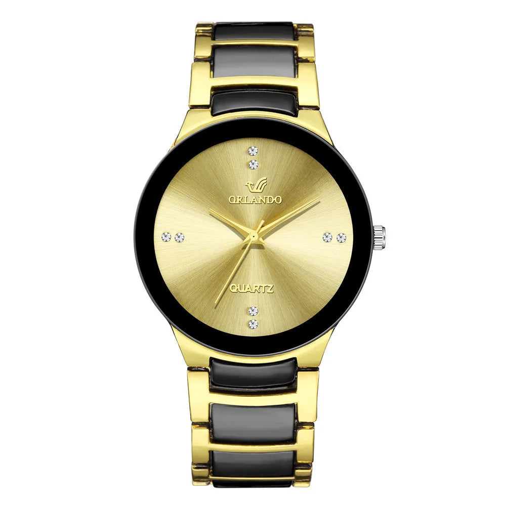 ORLANDO, relojes de lujo para hombre, recién llegado, reloj de pulsera de acero de cuarzo dorado y negro, reloj exquisito Masculino, reloj de moda